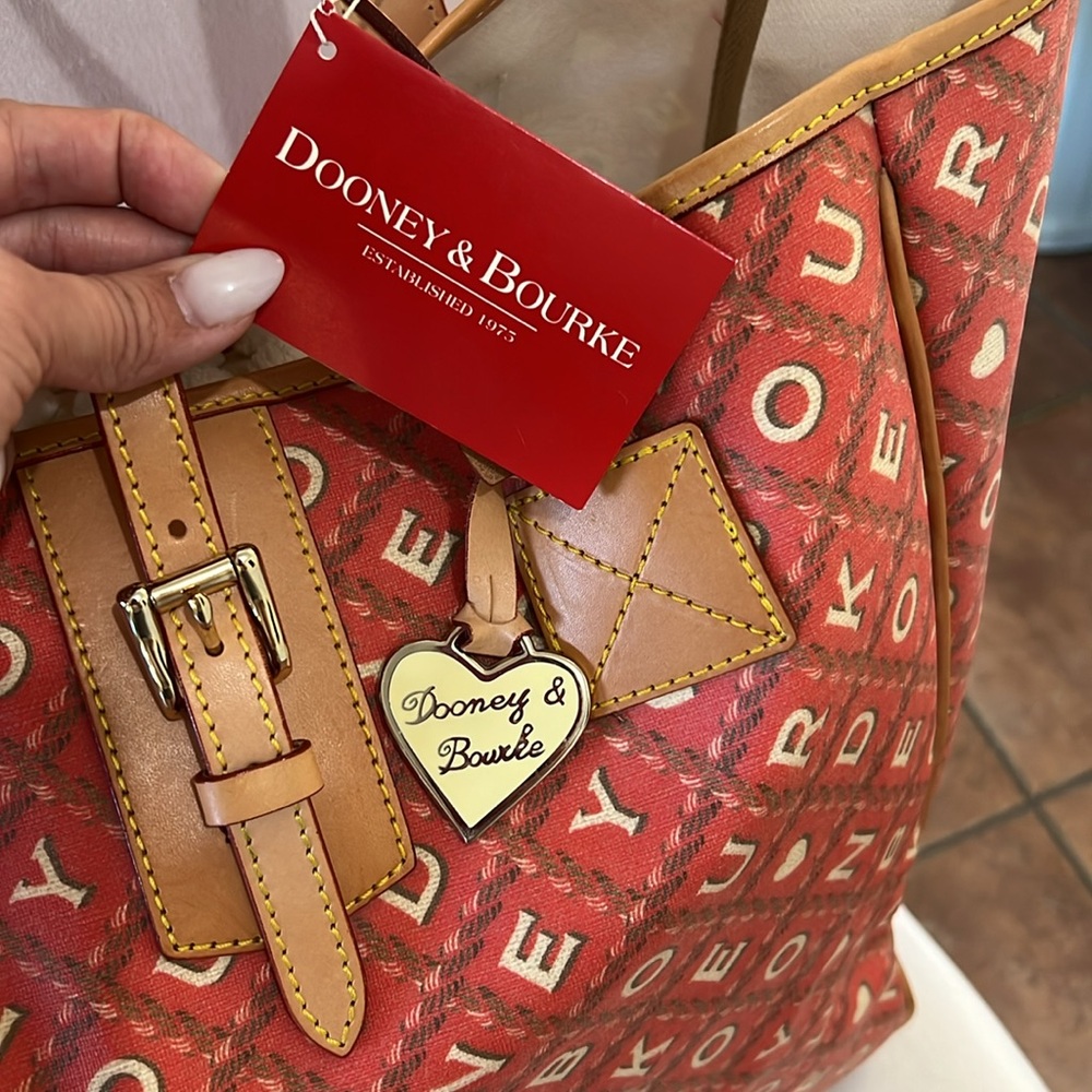 Dooney & Bourke Y2K Crosshatch Rope Hearts Large Leather Tote Bag 👜 Cherry 🍒 - Picture 5 of 14